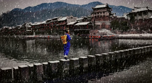 Snow rhythm of old city