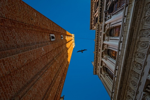 Between buildings