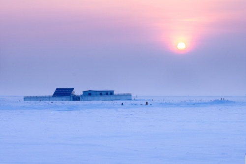 Snowy sunset