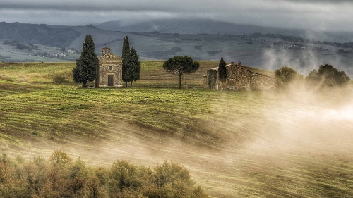 the Vitaleta church in fog