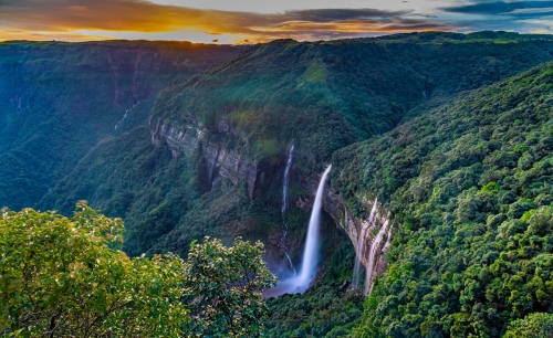 SUNSET OVER WATERFALLS
