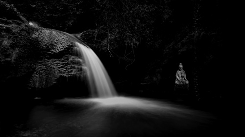 Deep mountain waterfall