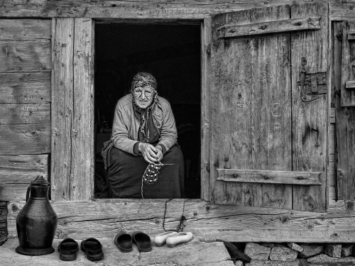Knitting In Doorway
